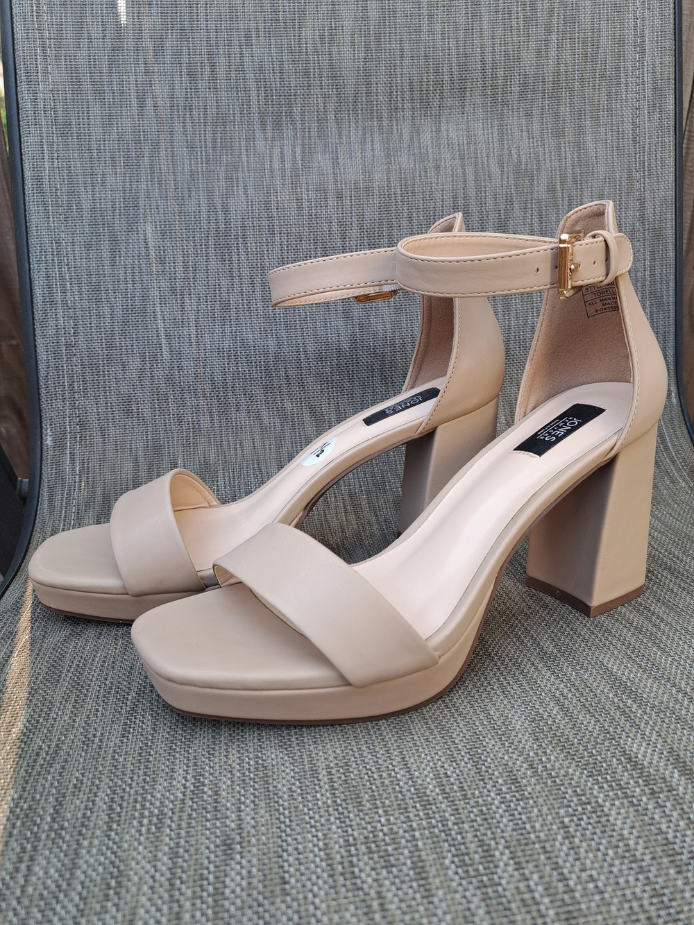 Jones New York Beige Block Heel Sandals with Ankle Strap